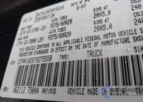 2007 Dodge Ram 1500 Slt z USA, uszkodzony, nr VIN 1D7HA18297S275558